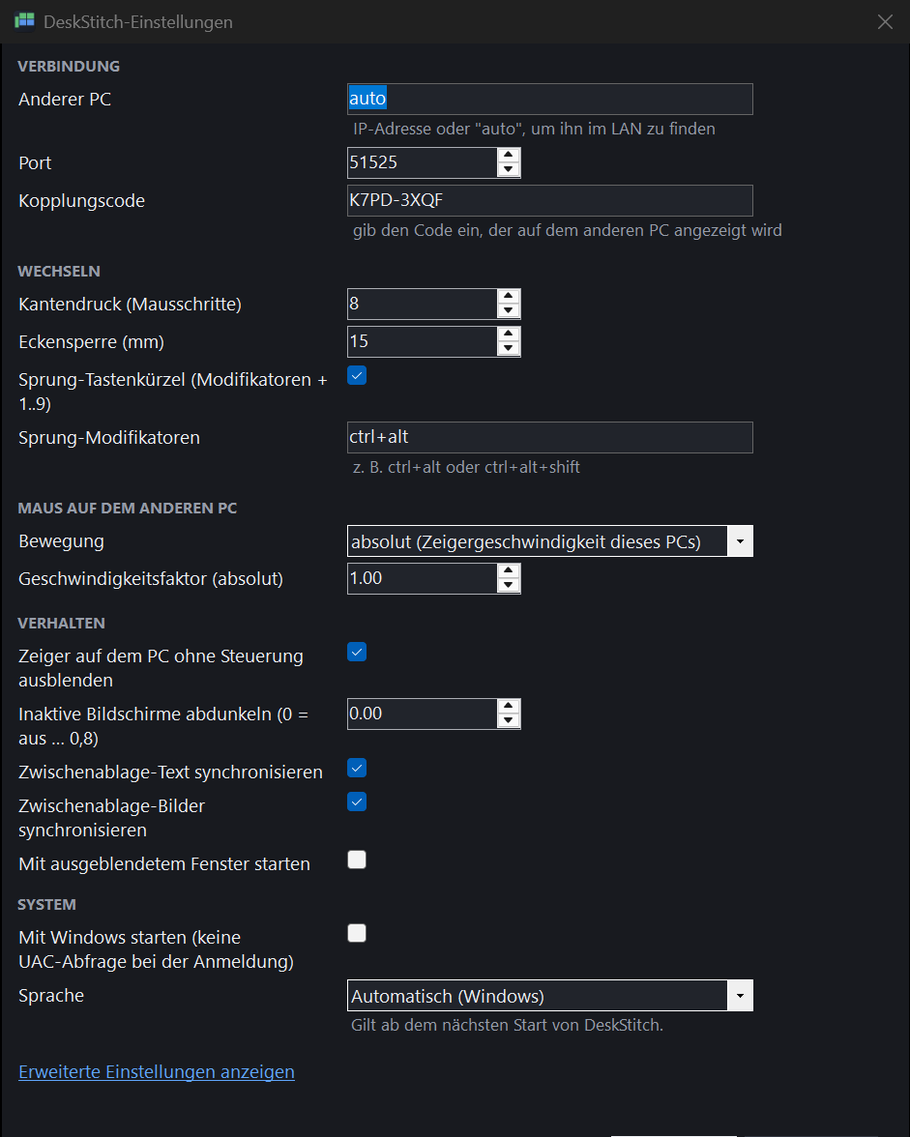 Der Einstellungen-Dialog