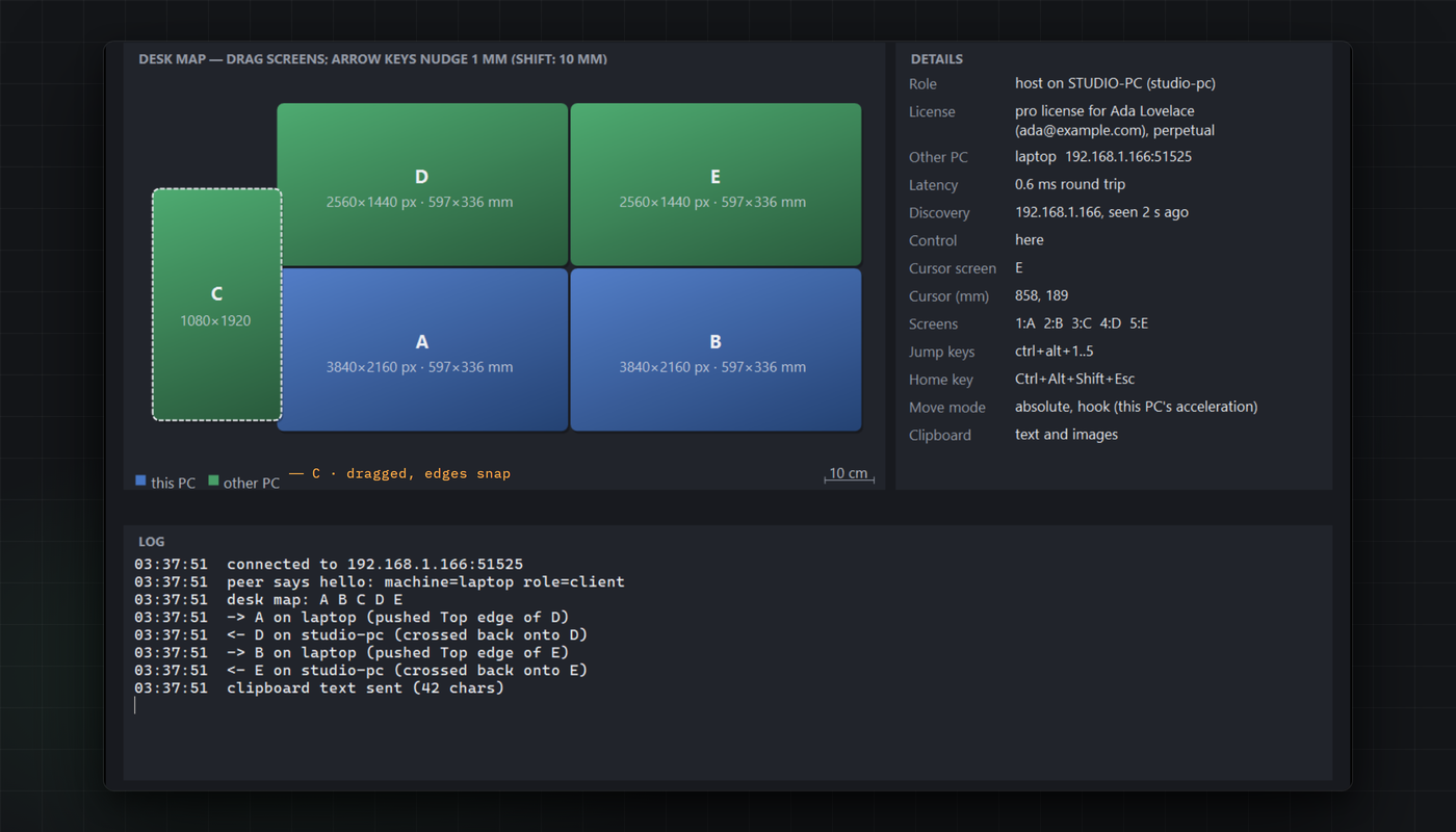 Layout editor with screen C being dragged