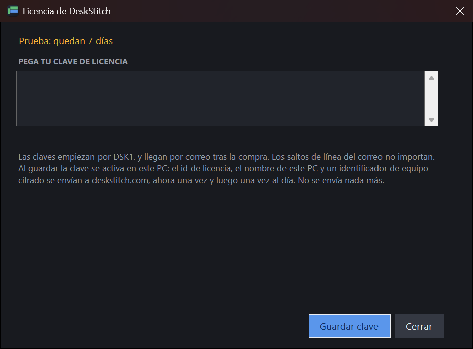 El diálogo de licencia