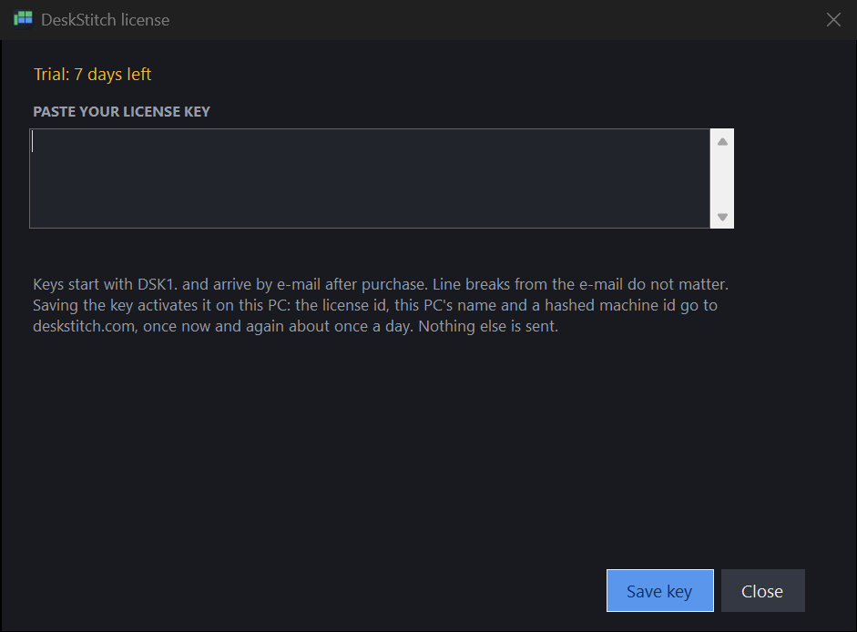 The License dialog