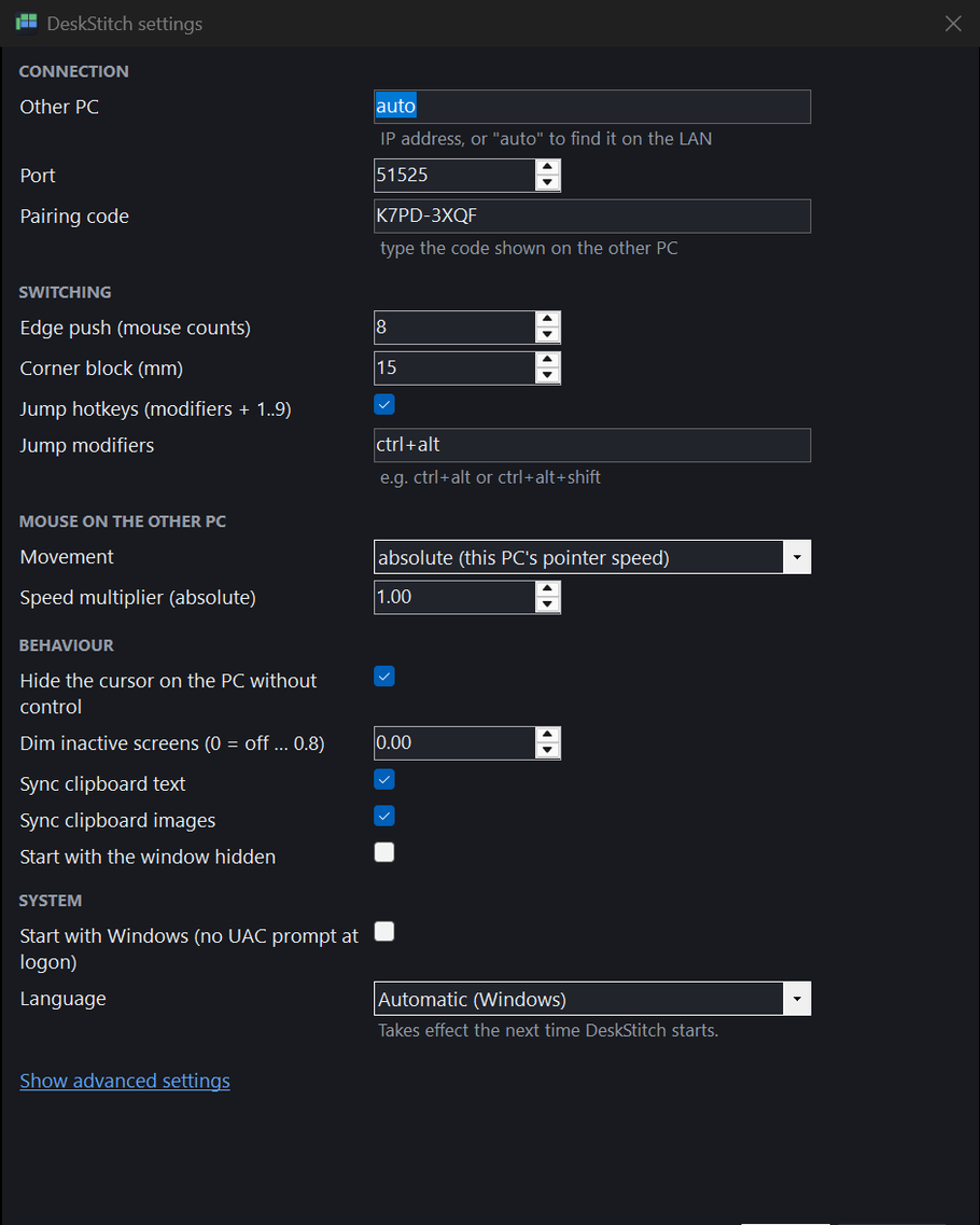 The Settings dialog